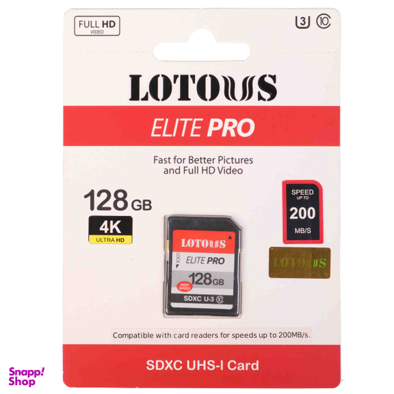 کارت حافظه SDXC لوتوس مدل Elite Pro کلاس 10 استاندارد UHS-I U3 سرعت 200mbps ظرفیت 128 گیگابایت