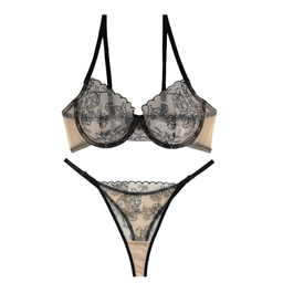 ست سوتین و شورت زنانه برتا مدل توری کد 2020OZB رنگ نسکافه ای