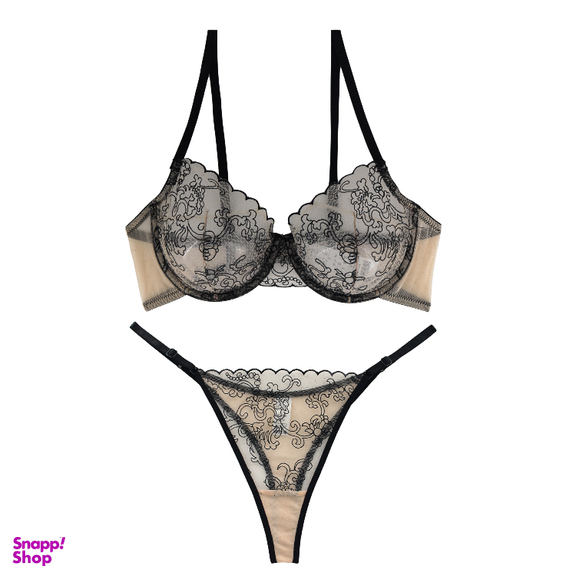 ست سوتین و شورت زنانه برتا مدل توری کد 2020OZB رنگ نسکافه ای