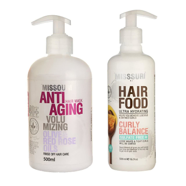 ماسک مو میسوری مدل Curly Balance مناسب موهای خشک حجم 500 میلی لیتر به همراه ماسک مو میسوری مدل زیتون و گل رز مناسب موهای خشک حجم 500 میلی لیتر