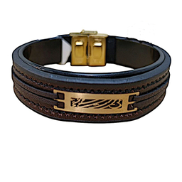 دستبند چرم و طلا 18 عیار مردانه مدل مست می عشق