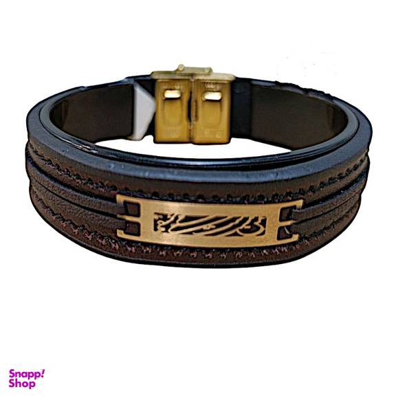 دستبند چرم و طلا 18 عیار مردانه مدل مست می عشق