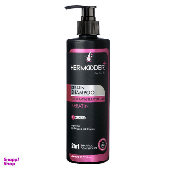 شامپو مو فری سولفات هرمودر مدل KERATIN مناسب موهای کراتین شده حجم 400 میلی لیتر