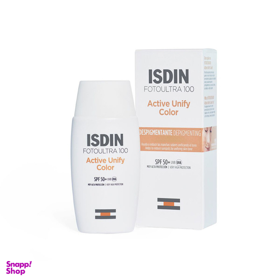 فلوئید ضد آفتاب رنگی ایزدین SPF 50 مدل Active Unify ‌مناسب انواع پوست حجم 50 میلی‌ لیتر