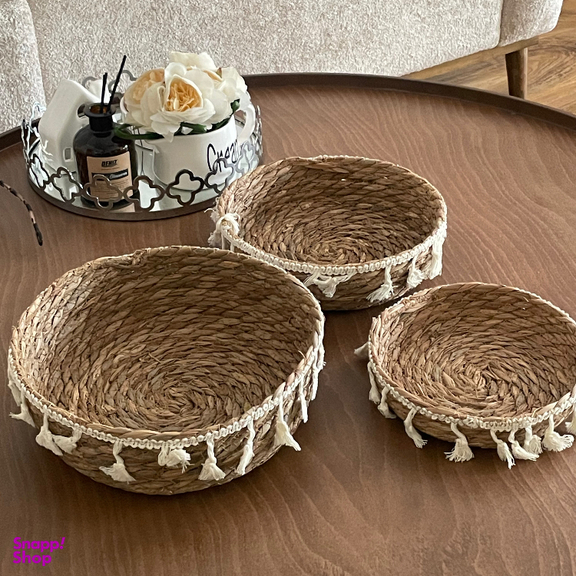سبد نان مدل منگوله دار Boho 400 مجموعه 3 عددی