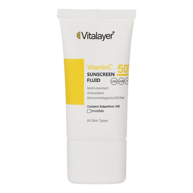 فلوئید ضدآفتاب بی رنگ ویتالیر SPF 50 مدل Vitamin C مناسب انواع پوست حجم 50 میلی لیتر