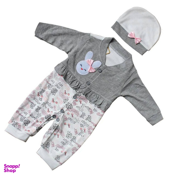 ست سرهمی و کلاه نوزادی مدل zoo رنگ طوسی