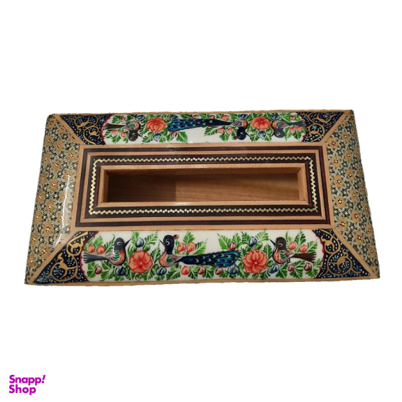 جعبه دستمال کاغذی خاتم کاری مدل گل و مرغ کد 48
