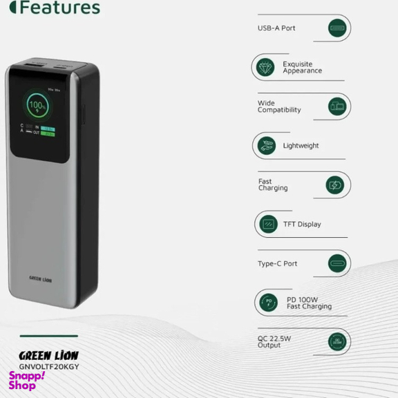 پاوربانک گرین لاین مدل Green Voltura Power Bank PD100W ظرفیت 20000 میلی آمپر ساعت