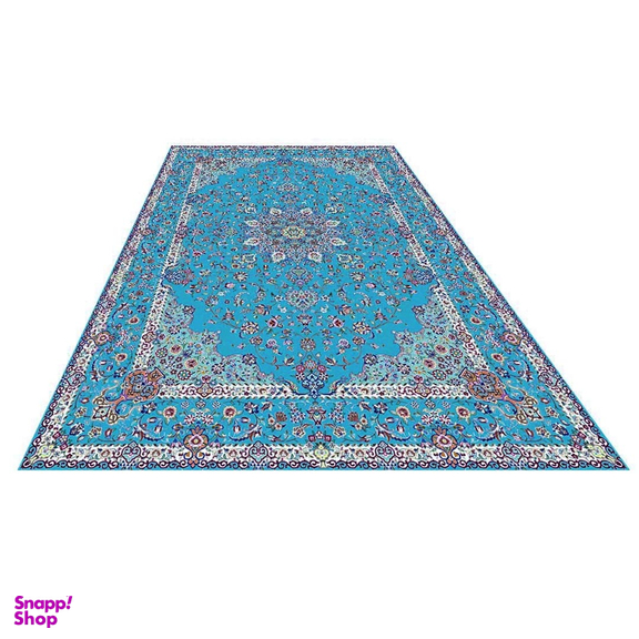 روفرشی نیکزاد مدل مخمل ابریشمی زمینه آبی فیروزه‌ای سایز 6 متری