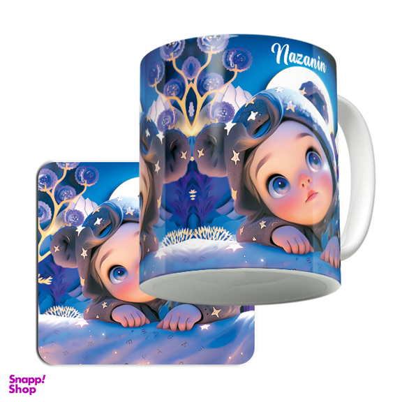 ماگ لاژید مدل اسم نازنین کد BBY به همراه زیرلیوانی