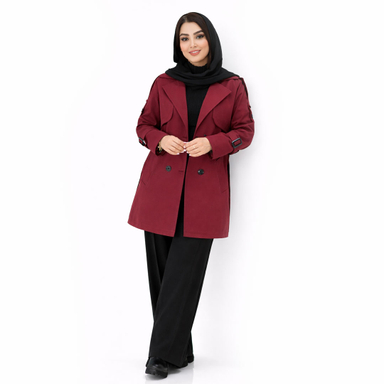 بارانی زنانه السانا مدل نیکدل کد 230312 رنگ زرشکی