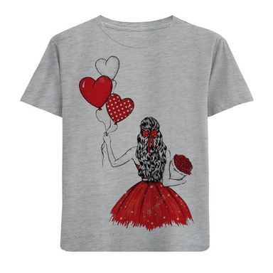 تیشرت آستین کوتاه بچگانه مدل دختر و بادکنک قلبی F701