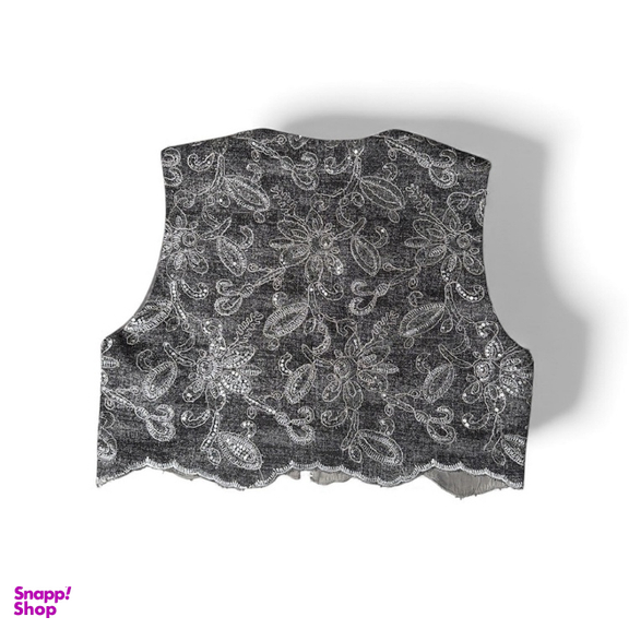 جلیقه رسمی زنانه مدل نقره نقش گل‌ دار رنگ خاکستری