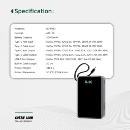 پاوربانک گرین لاینر مدل MADRID 20 GNMAD20PBKGY ظرفیت 20000 میلی آمپر ساعت