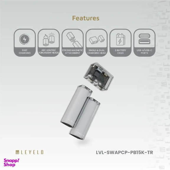 پاوربانک لولو مدل LVL-SWAPCP-PB15K-TR SwapCell PRO ظرفیت 15000 میلی آمپر ساعت