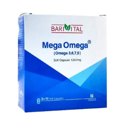کپسول ژلاتینی نرم مگا امگا 3، 6، 7، 9 1000 میلی گرم باریج اسانس بسته 30 عددی