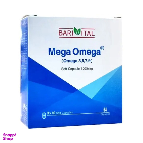 کپسول ژلاتینی نرم مگا امگا 3، 6، 7، 9 1000 میلی گرم باریج اسانس بسته 30 عددی