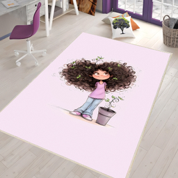 فرش ماشینی چاپی اتاق کودک اورکوم طرح دختر بهاری کد kids.9001