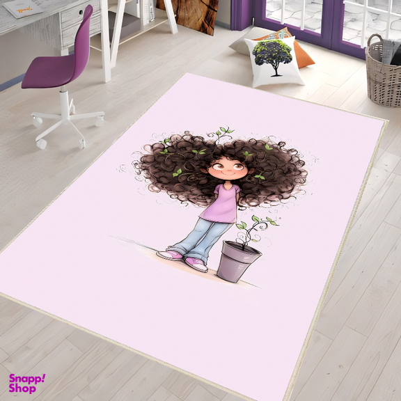 فرش ماشینی چاپی اتاق کودک اورکوم طرح دختر بهاری کد kids.9001