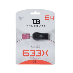 کارت حافظه microSD XC تروبایت مدل 633X-A2-V30 کلاس 10 استاندارد UHS-I U3 سرعت 95MBps ظرفیت 64 گیگابایت به همراه کارت‌خوان