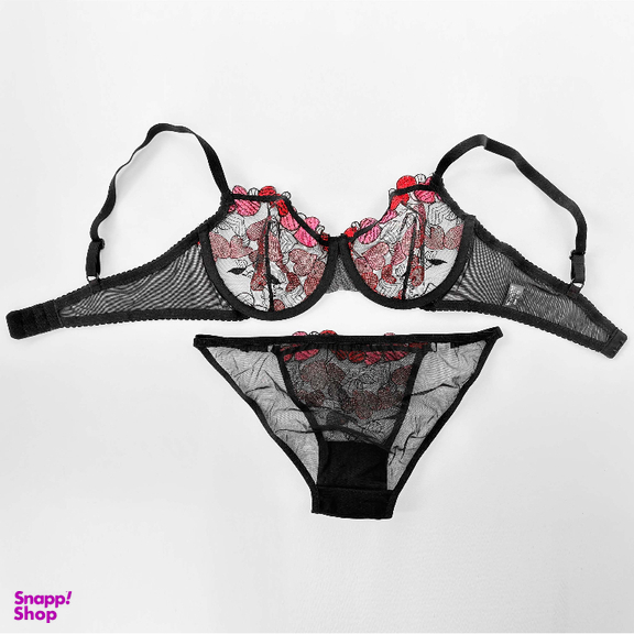 ست شورت و سوتین زنانه نوشه پوش کد 88807 رنگ مشکی قرمز