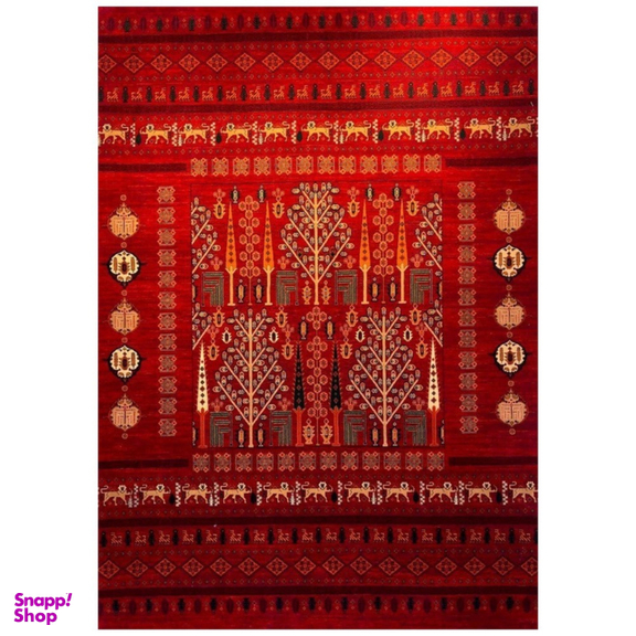 فرش ماشینی طرح گبه بلوچ BCF کد 716 رنگ زمینه لاکی
