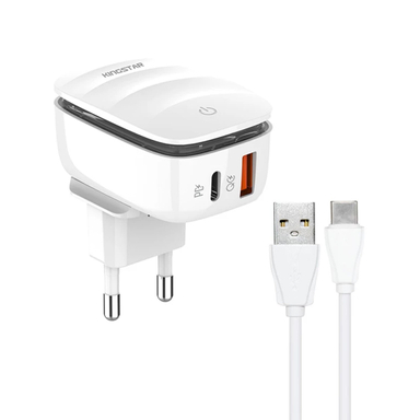 شارژر دیواری 20 وات کینگ استار مدل KW193C PD به همراه کابل USB-C