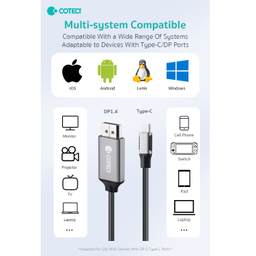 کابل تبدیل Type-C به DisplayPort کوتتسی مدل OF-014 طول 1.8 متر
