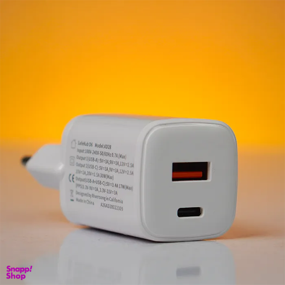 شارژر دیواری 2 پورت ریورسانگ مدل SafeKub D6 AD28