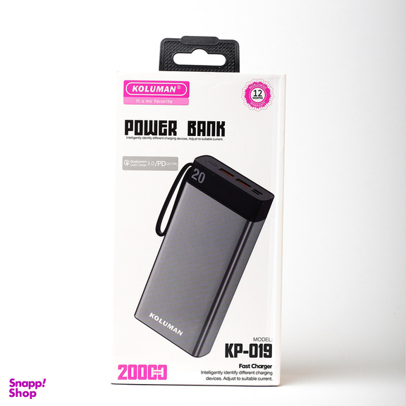 پاوربانک کلومن مدل KP-019 ظرفیت 20000 میلی آمپر ساعت به همراه کابل MICROUSB / USB-C/ لایتنینگ