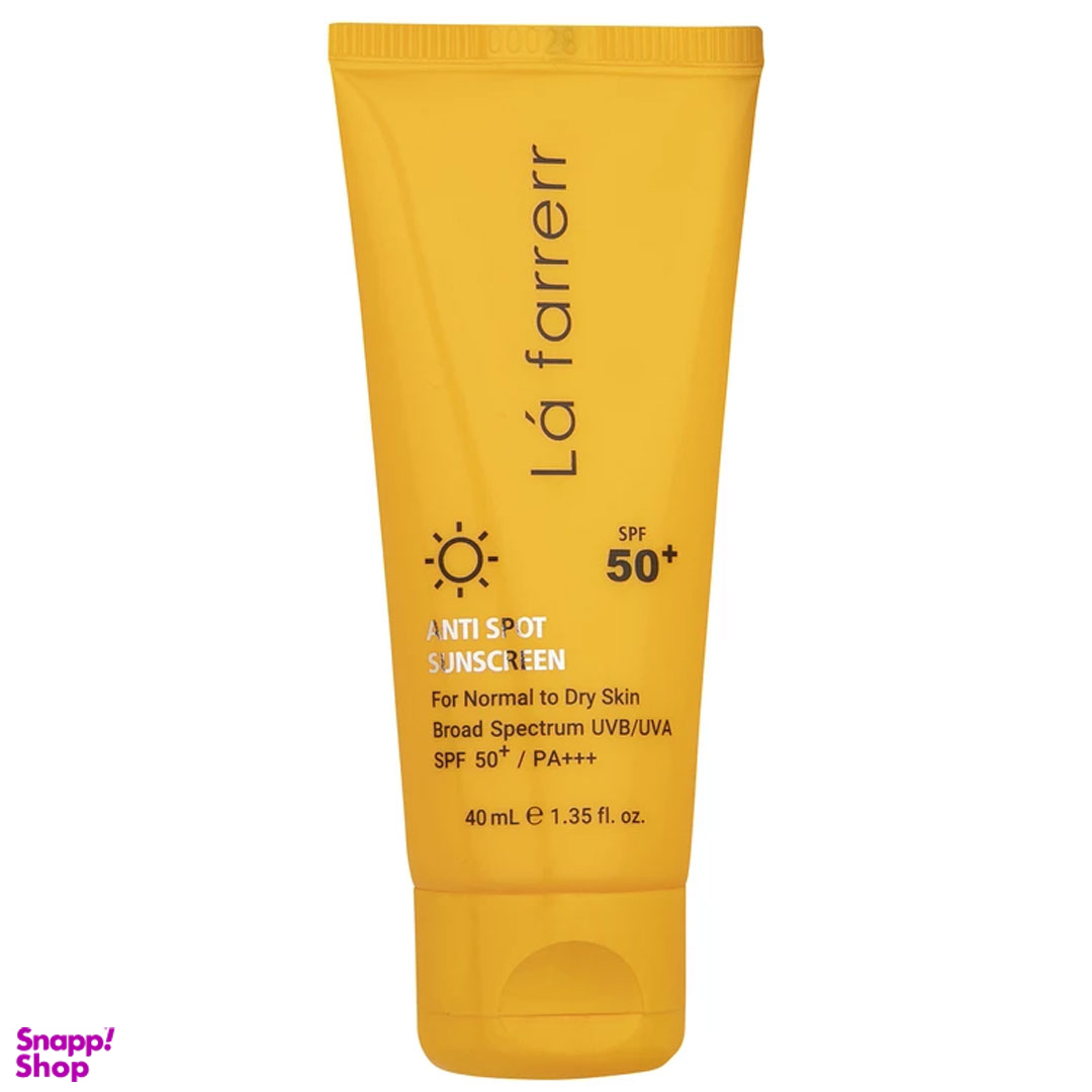 کرم ضدآفتاب و ضد لک بی رنگ لافارر مدل SPF 50 مناسب پوست های معمولی تا خشک حجم 40 میلی لیتر