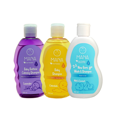 شامپو کودک مانا مدل سر و بدن و عصاره اسطوخودوس و عصاره کالاندوا حجم 200 میلی لیتر بسته 3 عددی