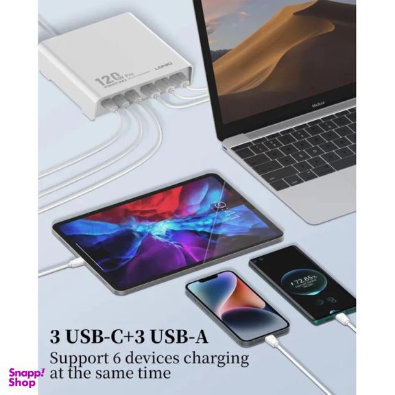 شارژر رومیزی 120 وات الدینیو مدل HUB CHARGER Q605