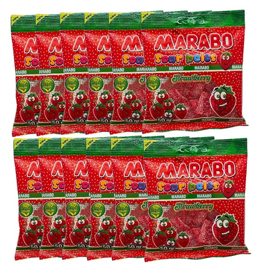 پاستیل لقمه ای نواری با طعم توت فرنگی مارابو وزن 50 گرم بسته 24 عددی