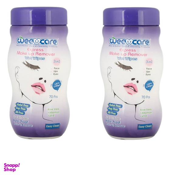 دستمال مرطوب وی کر مدل آلوئه ورا و ویتامین E کد 022 دو بسته 70 عددی