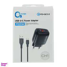 شارژر دیواری 20 وات اکسیژن مدل CH1 به همراه کابل Type-C