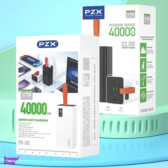 پاوربانک پی زد ایکس مدل V78 Fast Charge 22.5W ظرفیت 40000 میلی آمپر ساعت