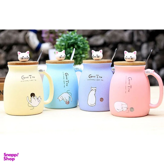 ماگ طرح گربه به همراه درب بامبو