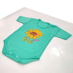 بادی آستین کوتاه نوزاد مدل آفتابگردان کد 3789 رنگ سبز