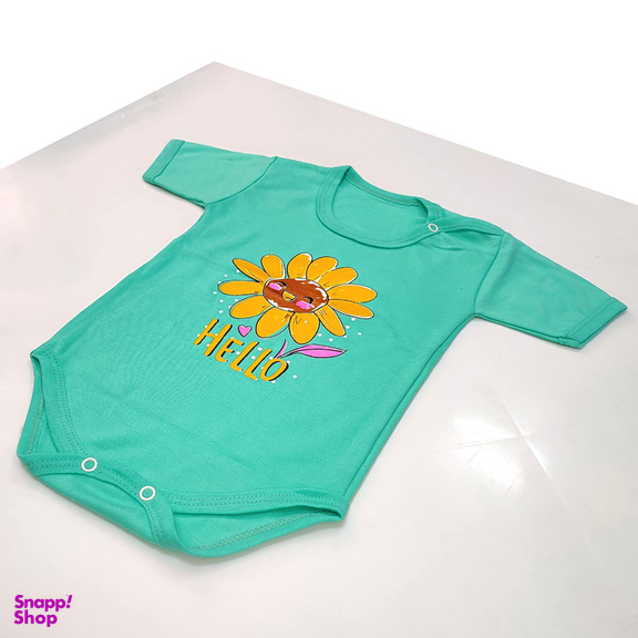 بادی آستین کوتاه نوزاد مدل آفتابگردان کد 3789 رنگ سبز