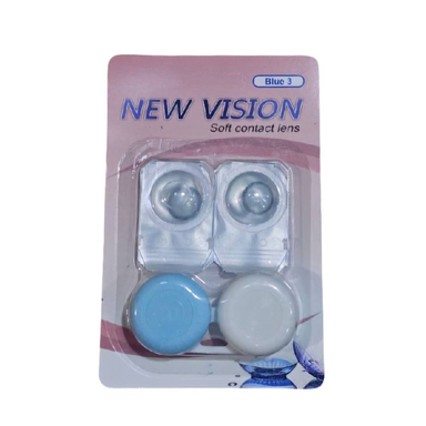 لنز چشم روزانه نیوویژن رنگ آبی دور مشکی وسط عسلی شماره 106 به همراه جالنزی