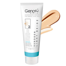 کرم ضد آفتاب SPF50 ژنوبایوتیک مدل بژ روشن مناسب پوست نرمال تا خشک حجم 50 میلی لیتر