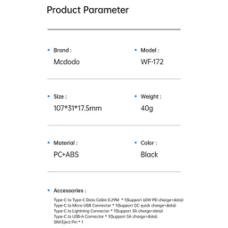 کابل تبدیل USB-C/USB به لایتنینگ/USB-C/MicroUSB مک دودو مدل WF-1720 طول 0.3 متر