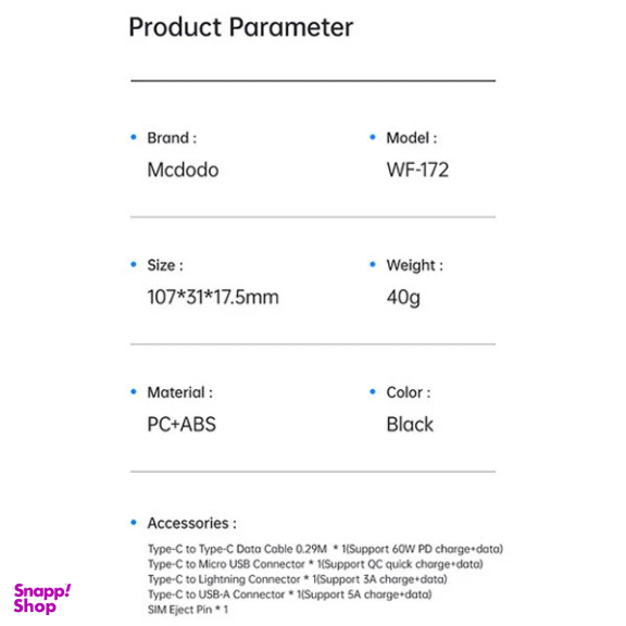 کابل تبدیل USB-C/USB به لایتنینگ/USB-C/MicroUSB مک دودو مدل WF-1720 طول 0.3 متر