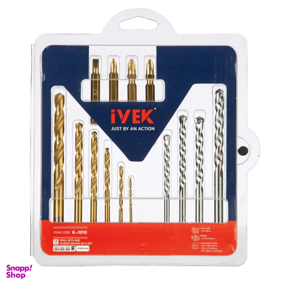 سر‌پیچ‌ گوشتی و مته ایوک کد K-1010 مجموعه 14 عددی