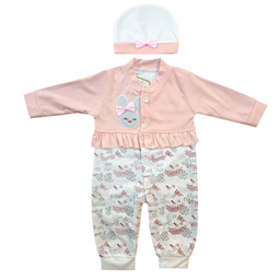 ست سرهمی و کلاه نوزاد مدل artmis رنگ صورتی