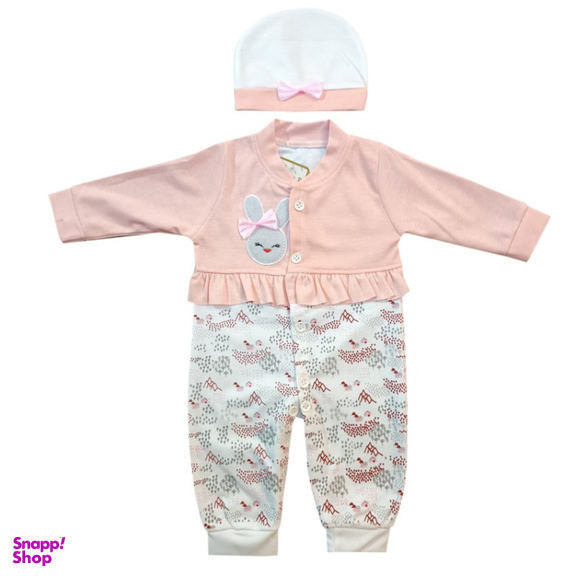 ست سرهمی و کلاه نوزاد مدل artmis رنگ صورتی