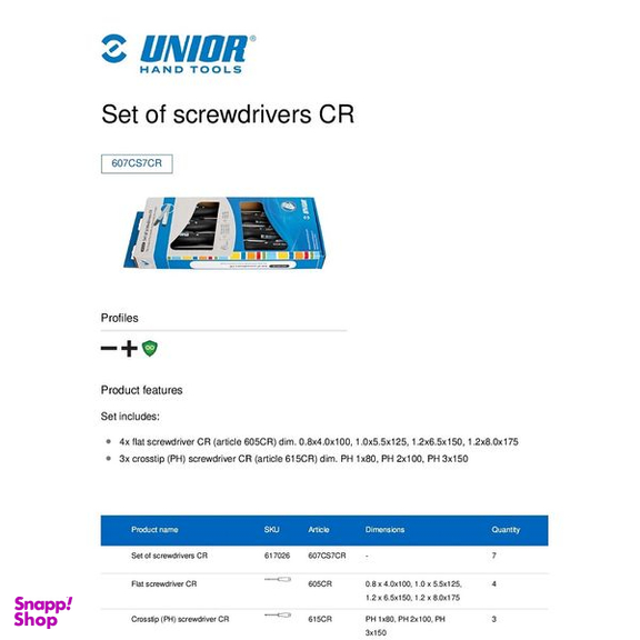 پیچ گوشتی یونیور مدل 607CS7CR بسته 7 عددی