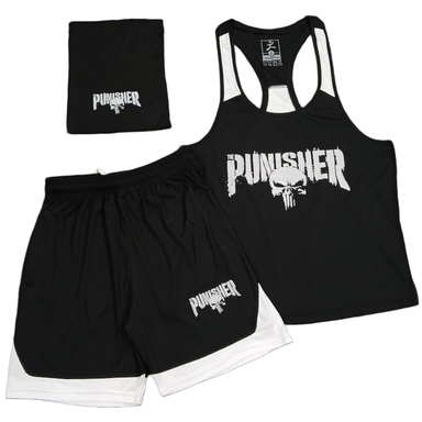 ست تاپ و شلوارک و اسکارف ورزشی مردانه کد 1604 رنگ مشکی سفید